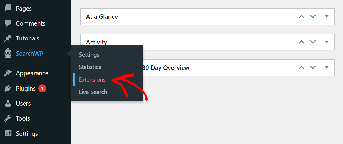 go to SearchWP extensions