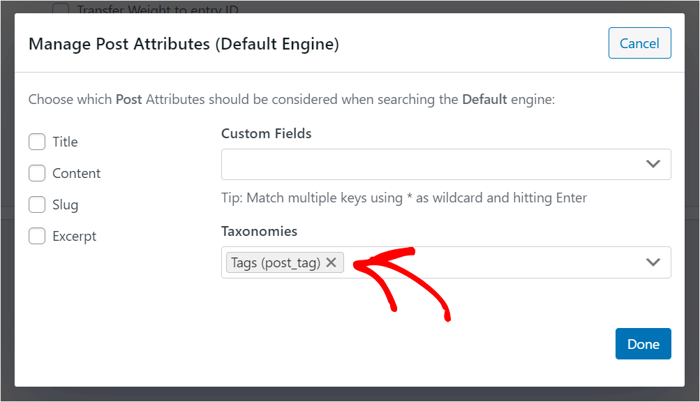 limit search to tags