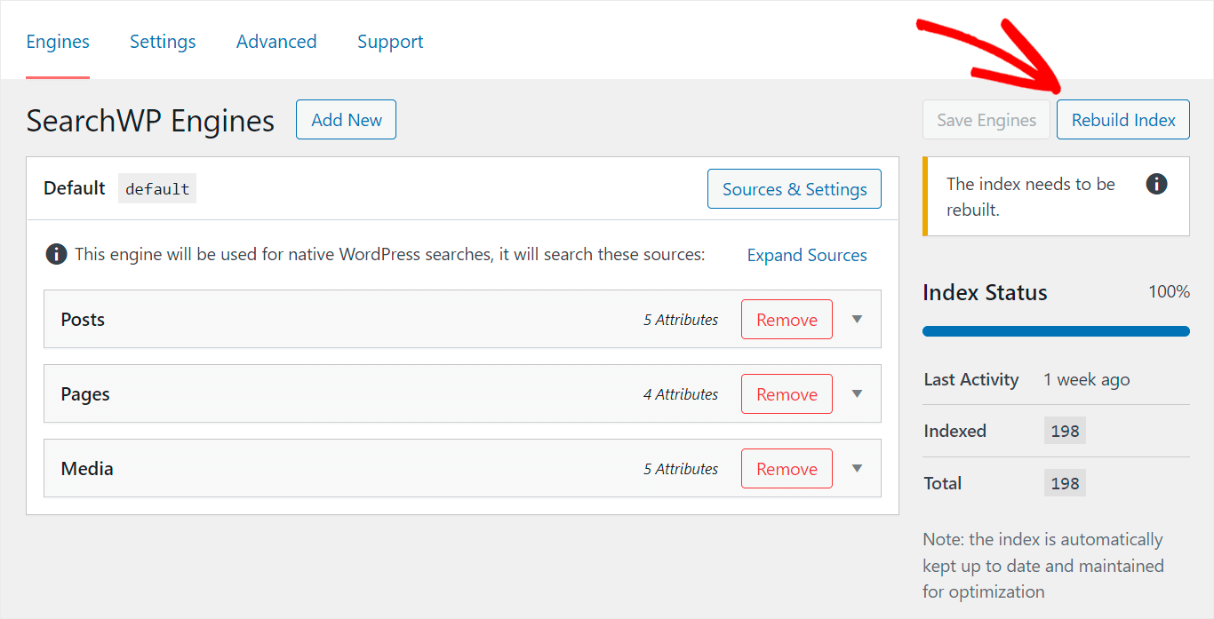 click Rebuild Index