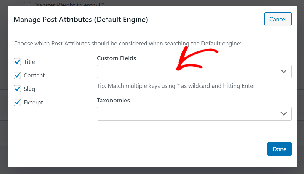 click on the Custom Fields field