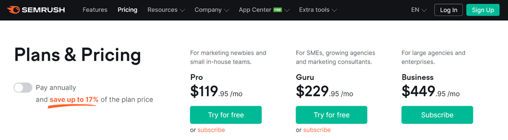 التسعير semrush