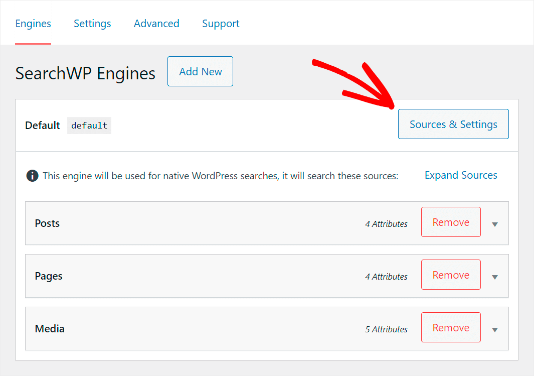 click Sources and Settings