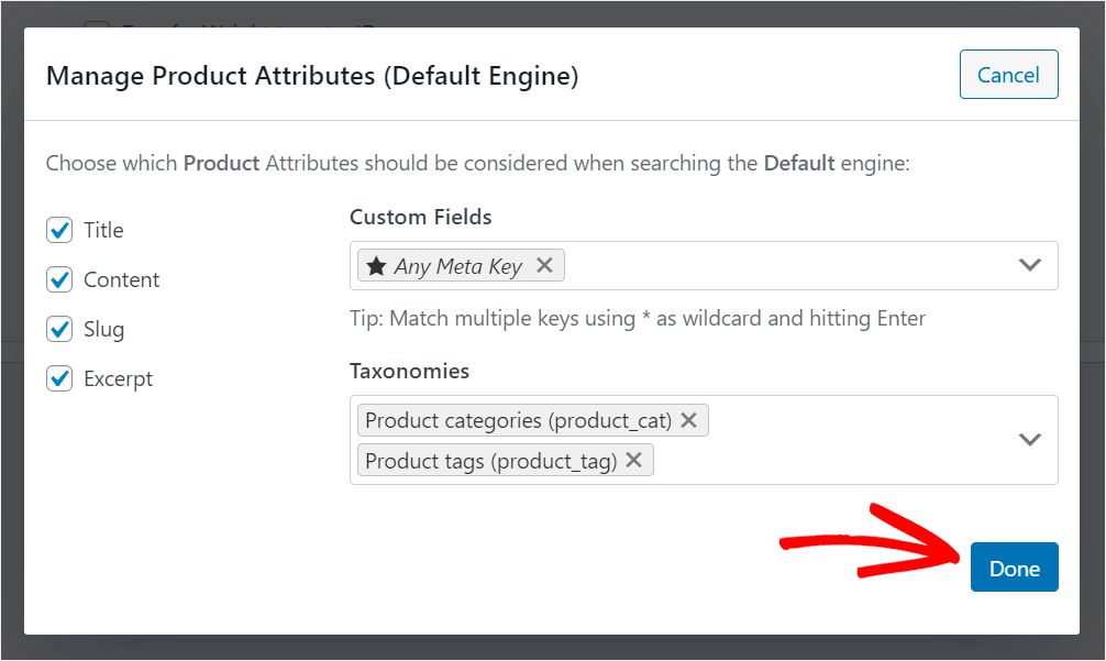 click Done to save your attributes