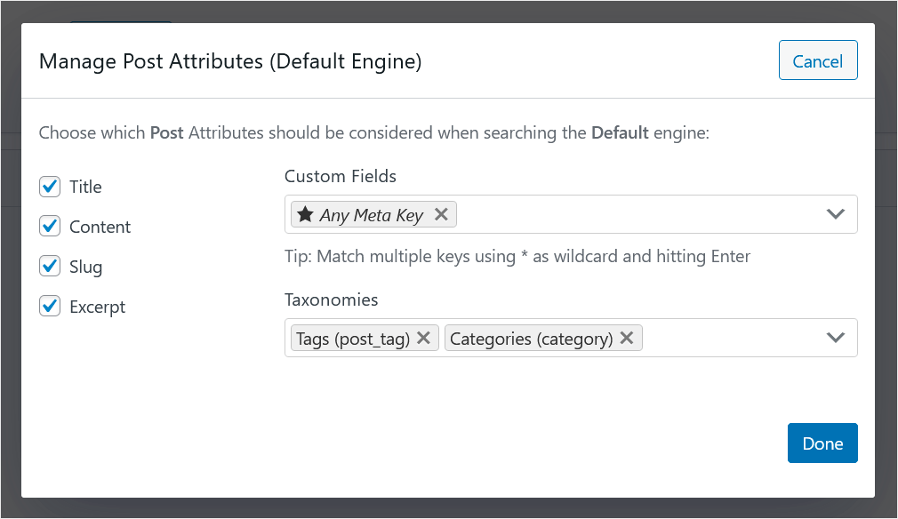 mange searchable post attributes