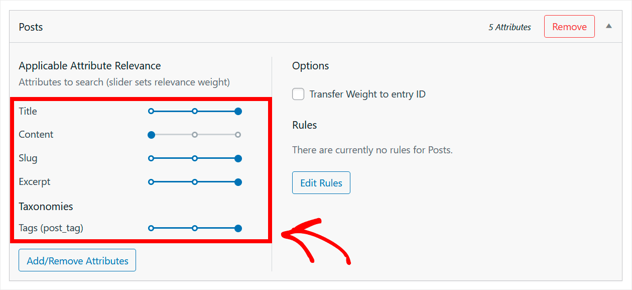 manage the relevance weight of attributes