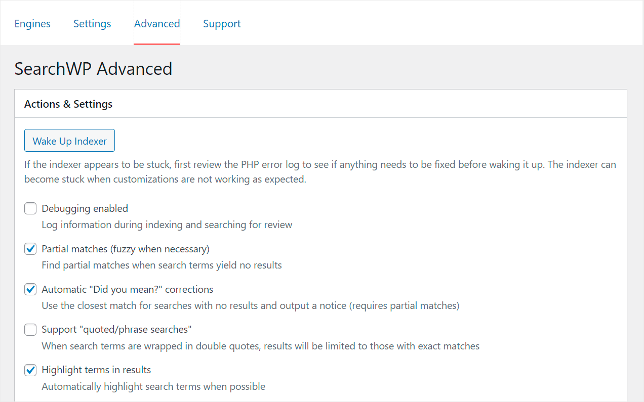 SearchWP advanced settings