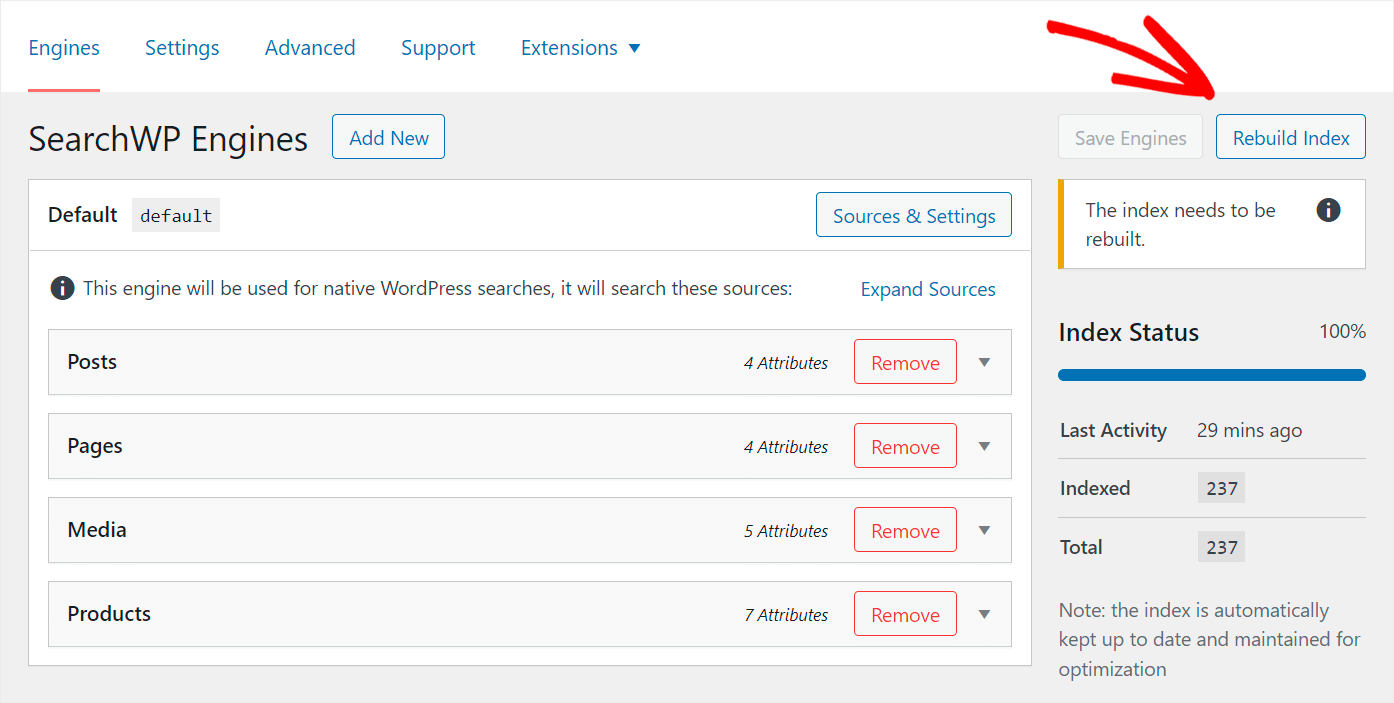 click Rebuild Index