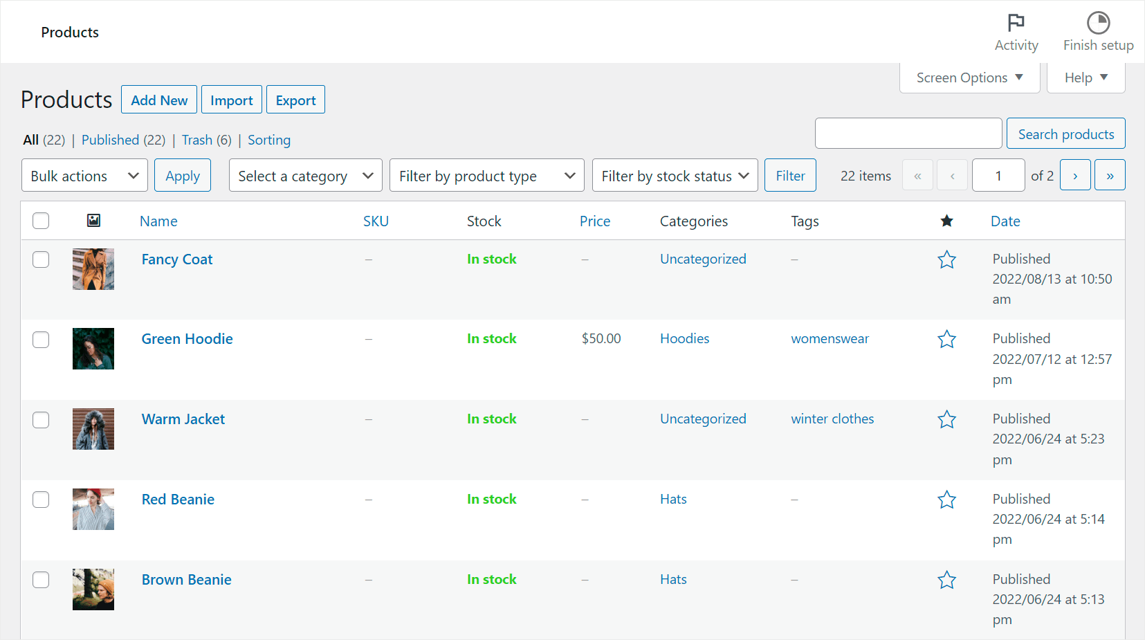 the WooCommerce interface
