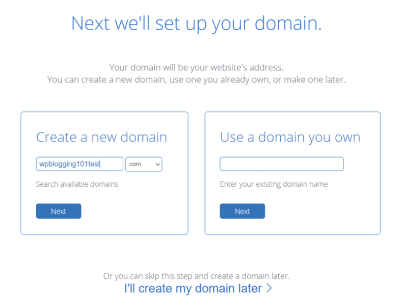 Kostenlose Bluehost-Domain