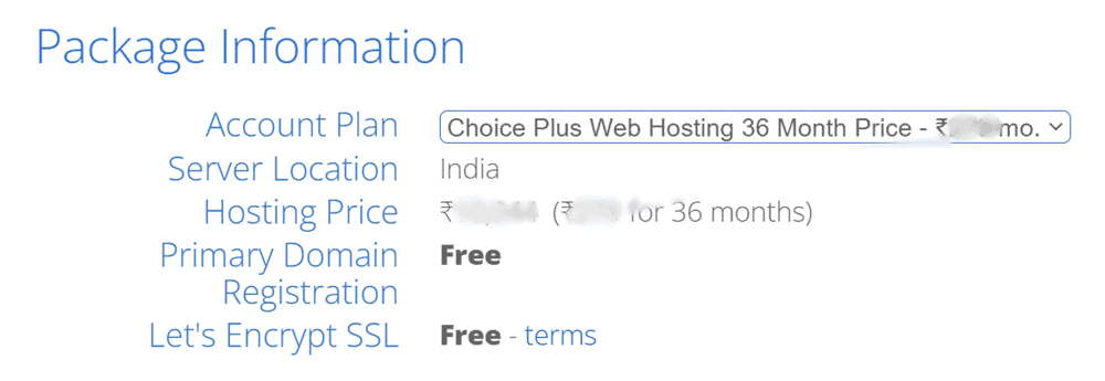 bluehost 인도 호스팅 패키지 세부 정보