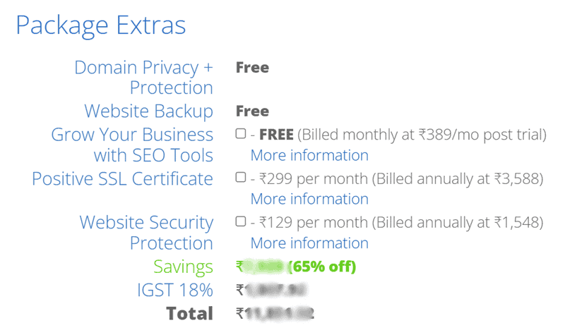 bluehost 인도 도메인 엑스트라