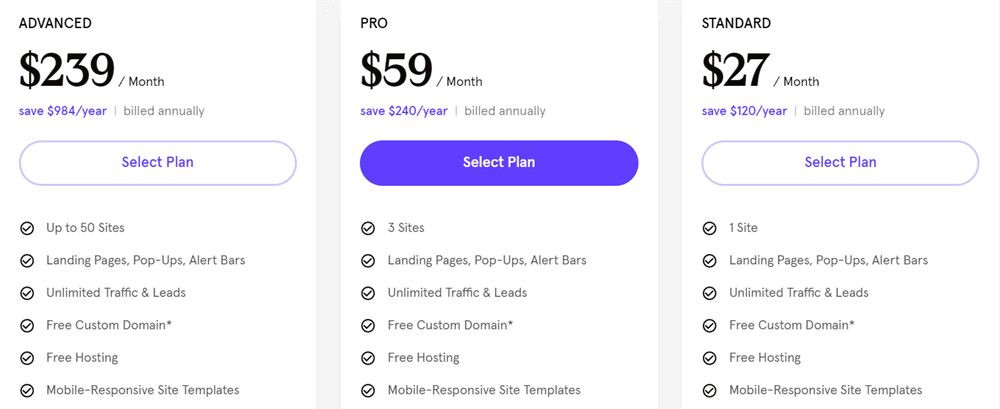 precios de las páginas principales