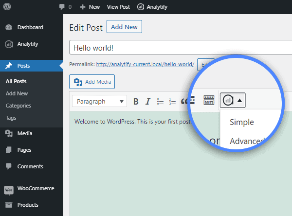 analiza tabloul de bord wordpress