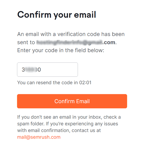 verifica il tuo account semrush