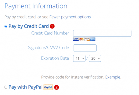 طريقة الدفع Bluehost