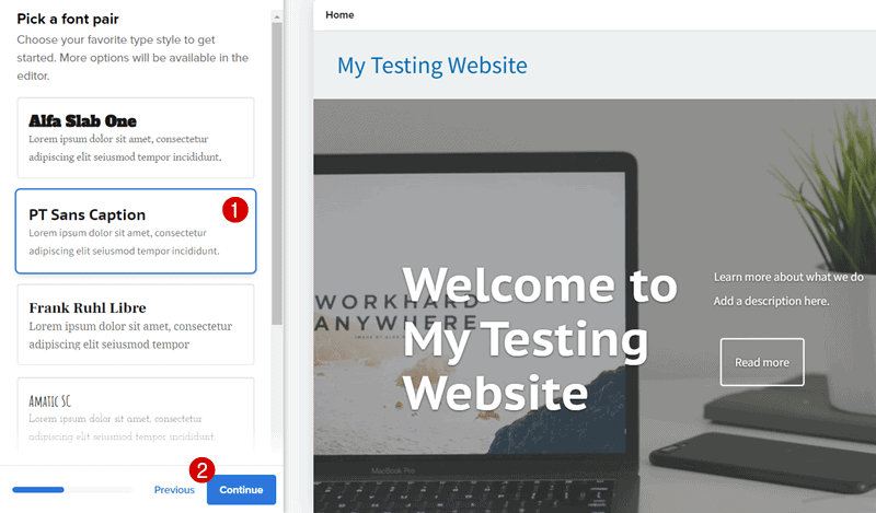 selector de fonturi pentru constructorul de site-uri web bluehost