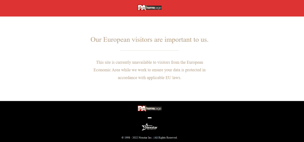 GDPR 때문에 EU에서 웹사이트 차단됨