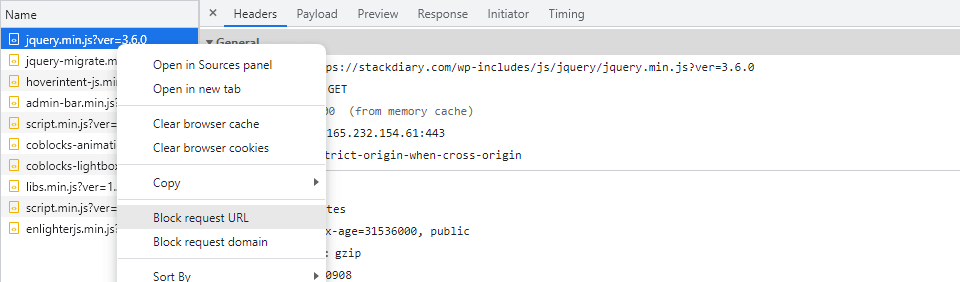 リクエスト URL のブロック - chrome devtools