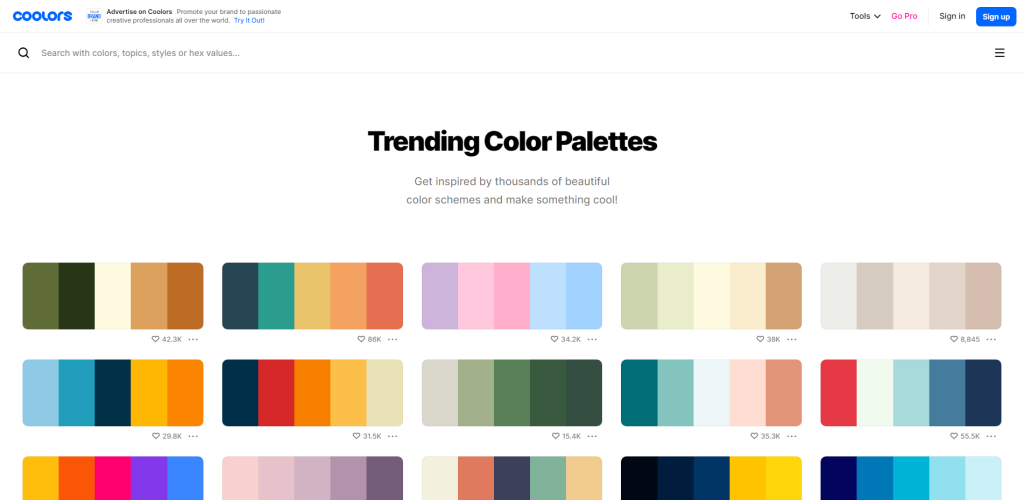 Paletas de cores de tendência Coolors