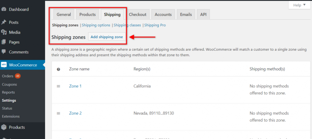 Зона доставки WooCommerce