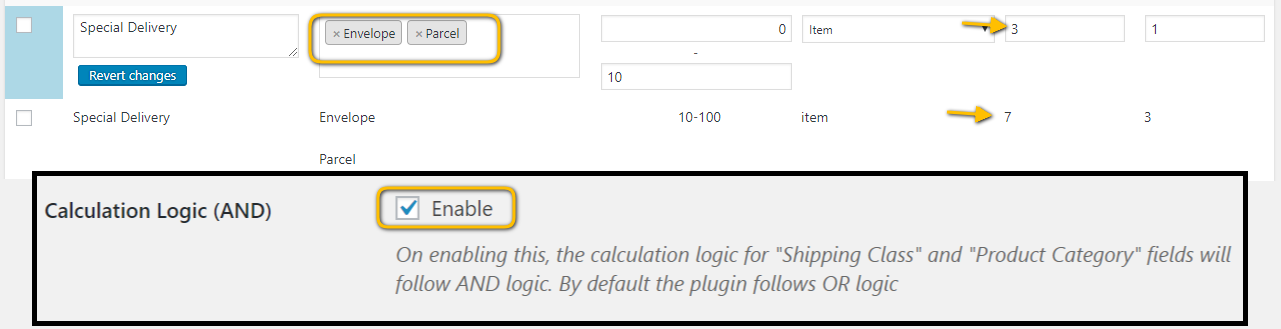 Règles pour calculer les tarifs d'expédition pour différents types de produits ensemble
