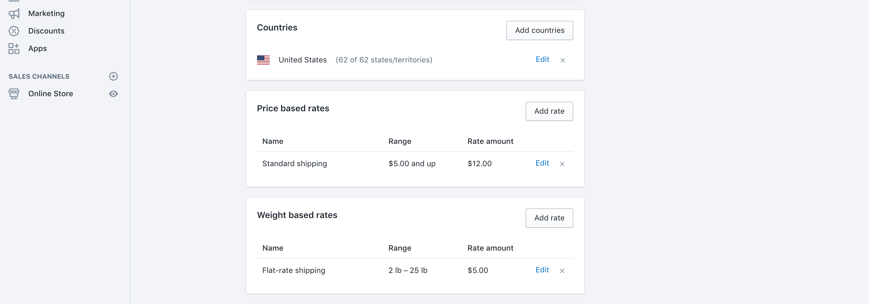 Shopify 배송 매개변수