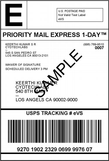 Label pengiriman sampel USPS