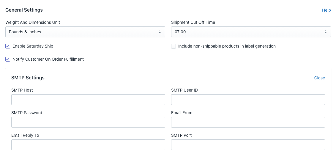 Configurações gerais da Shopify FedEx
