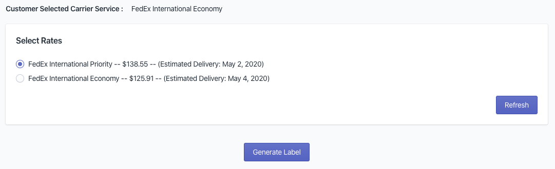 Selecione o serviço FedEx