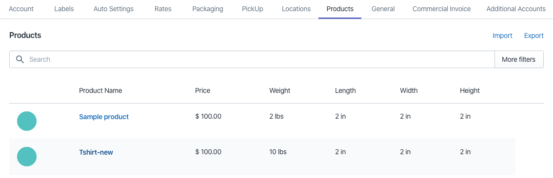 Configurações de produtos da Shopify FedEx