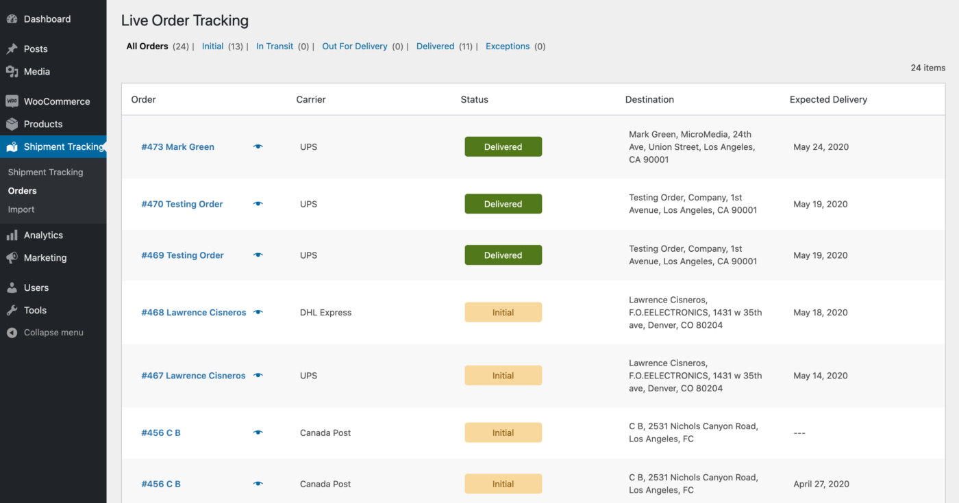 تتبع أوامر woocommerce الحية