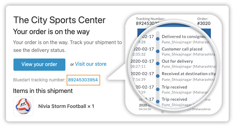 Shopify-Bluedart-추적-이메일