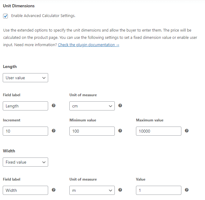 Cantidad flexible: cálculos de precios de medición basados ​​en las dimensiones de la unidad para un producto de WooCommerce