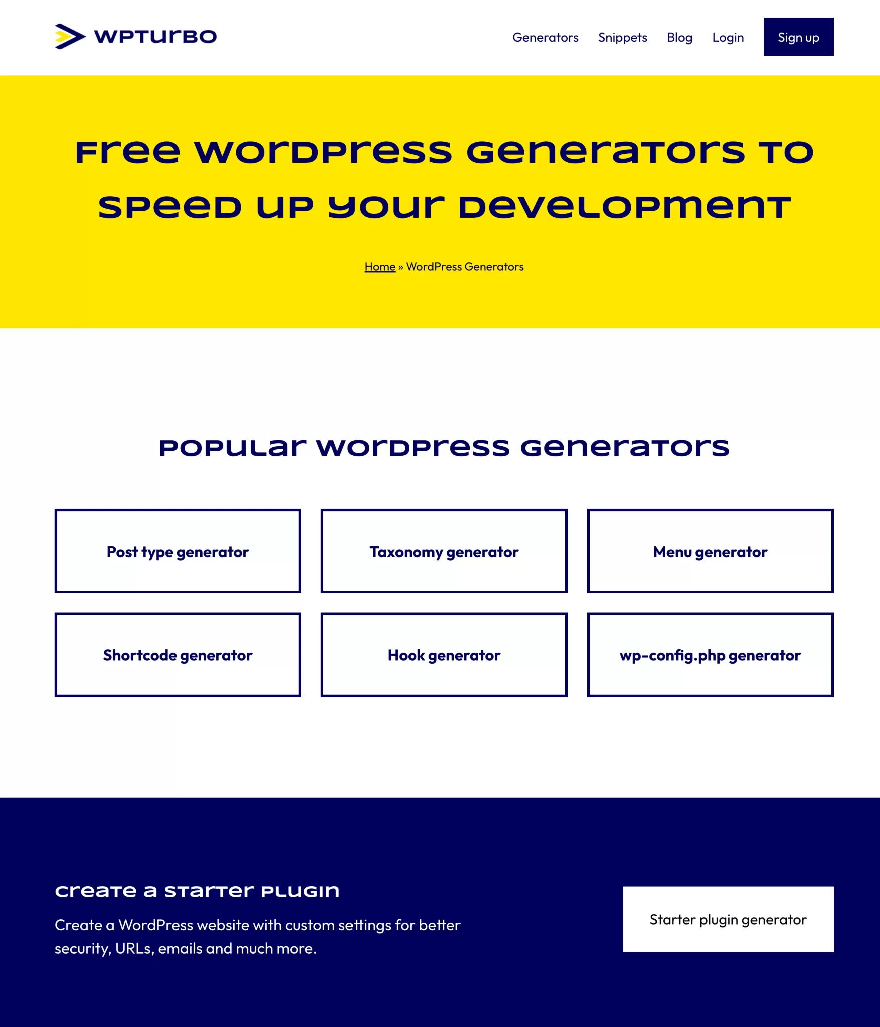 WPTurbo stellt WordPress-Entwicklern Codegeneratoren zur Verfügung.