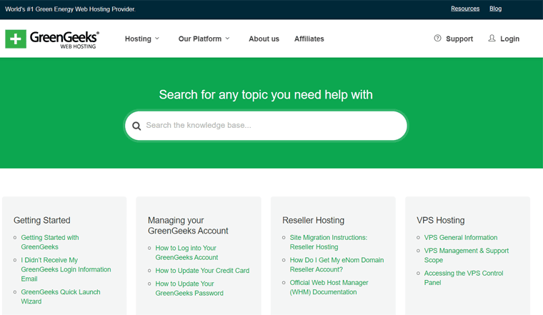 GreenGeeks-Support-Seite