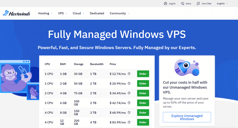 Vollständig verwaltetes VPS-Hosting von Hostwinds