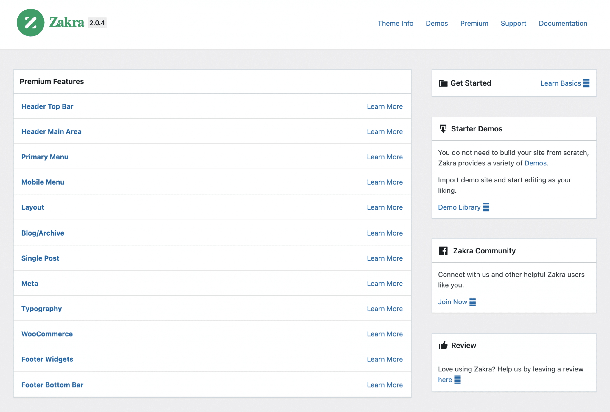 ตัวเลือกธีม Zakra WordPress