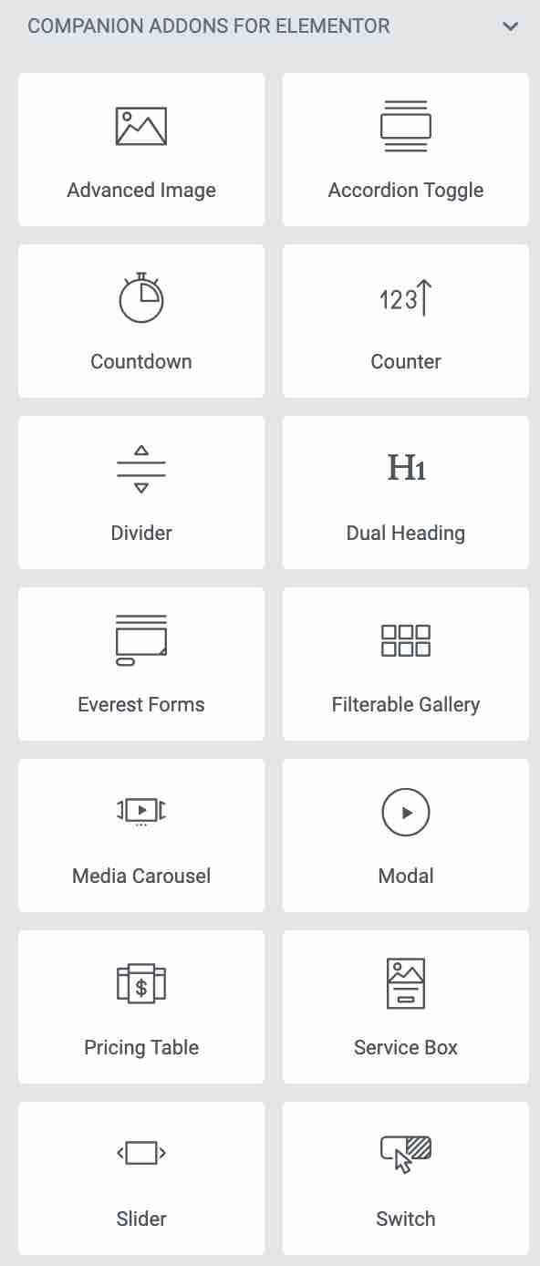 ภาพรวมของวิดเจ็ต Elementor ที่นำเสนอโดย Zakra จาก Companion Addons สำหรับ Elementor