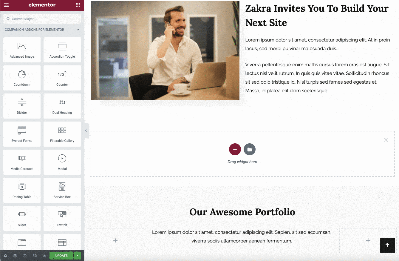 วิดเจ็ต Elementor "Service Box" ที่นำเสนอโดย Zakra