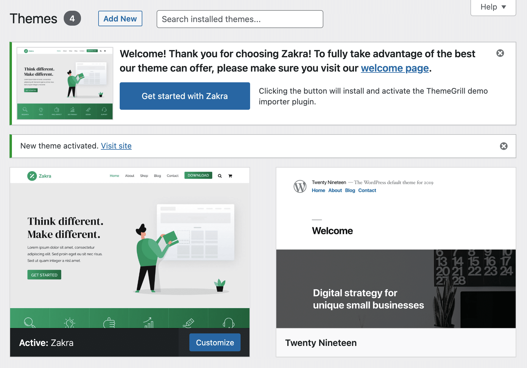 เริ่มต้นด้วยธีม Zakra