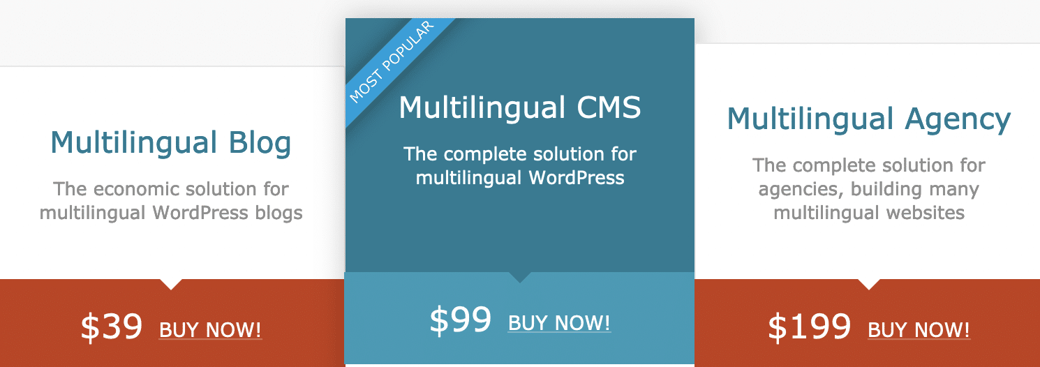 3 лицензии, предлагаемые WPML.