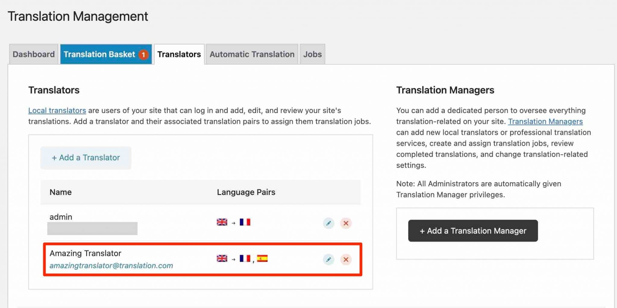 WPML permite la traducción por otros tipos de usuarios.