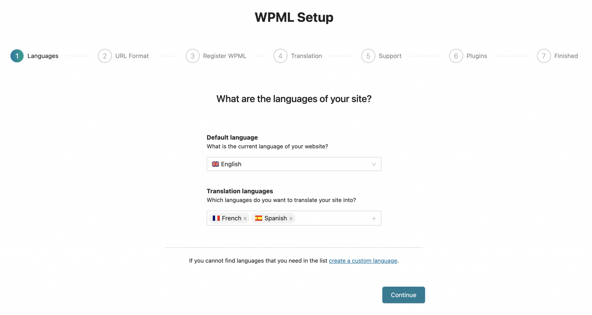 Configuración de idiomas con asistente WPML.
