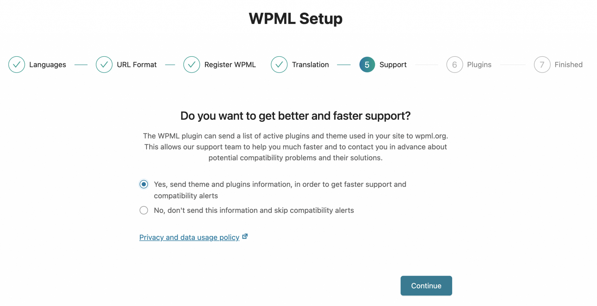 Configuración de asistencia técnica en WPML.
