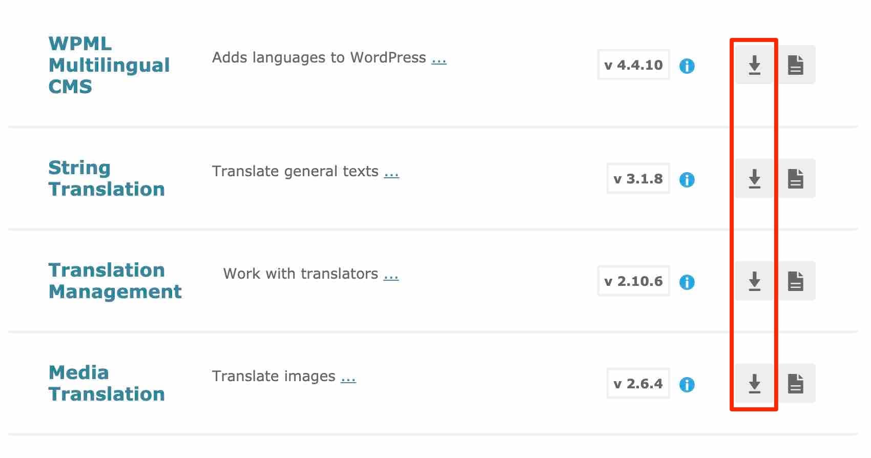 Complementos recomendados por WPML para su correcto funcionamiento.