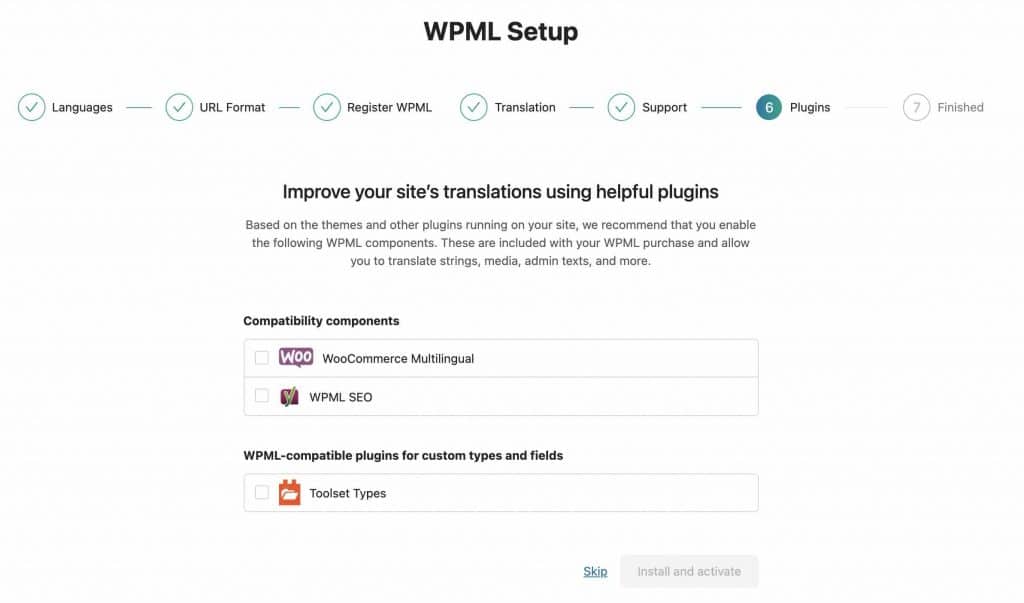 Puede poner algunos complementos en WPML.