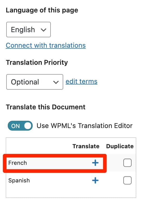 Traducción al francés con WPML.
