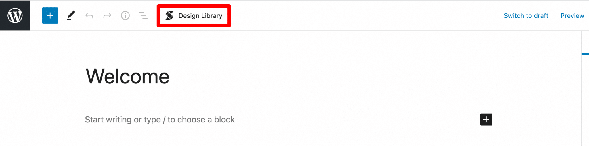 Acceda a la biblioteca de diseño a través de un botón encima de la publicación.