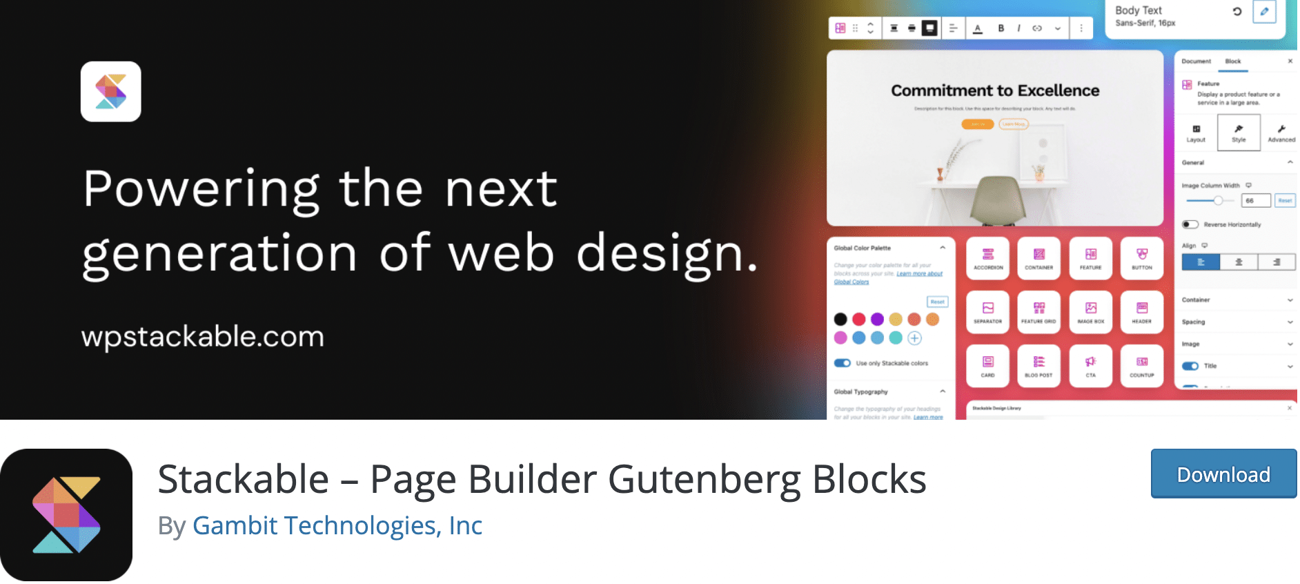 Stackable Page Builder Gutenberg Blocks para descargar en el directorio oficial de complementos de WordPress.