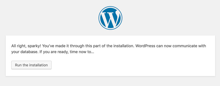 เรียกใช้การติดตั้ง WordPress